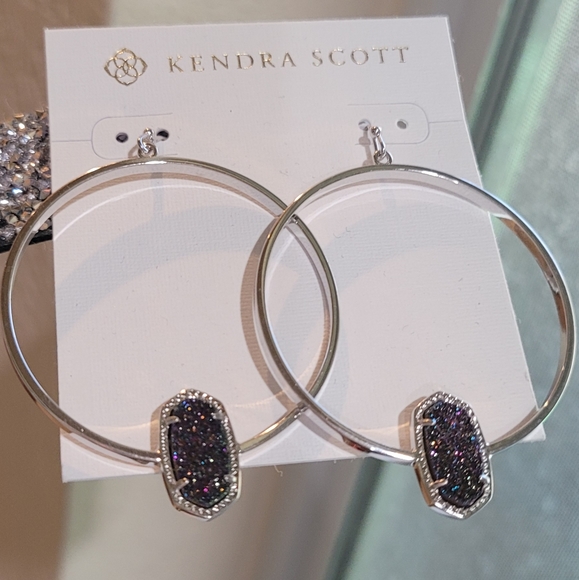 NWT Kendra Scott Drusy Earrings Silver Hoops - Picture 7 of 16